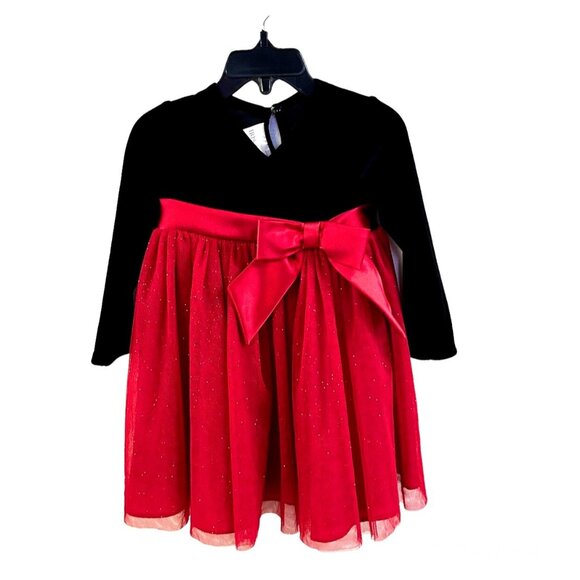 Iris & Ivy Black Velour With Red Tulle Holiday Dress Size 12 Months - Picture 1 of 6